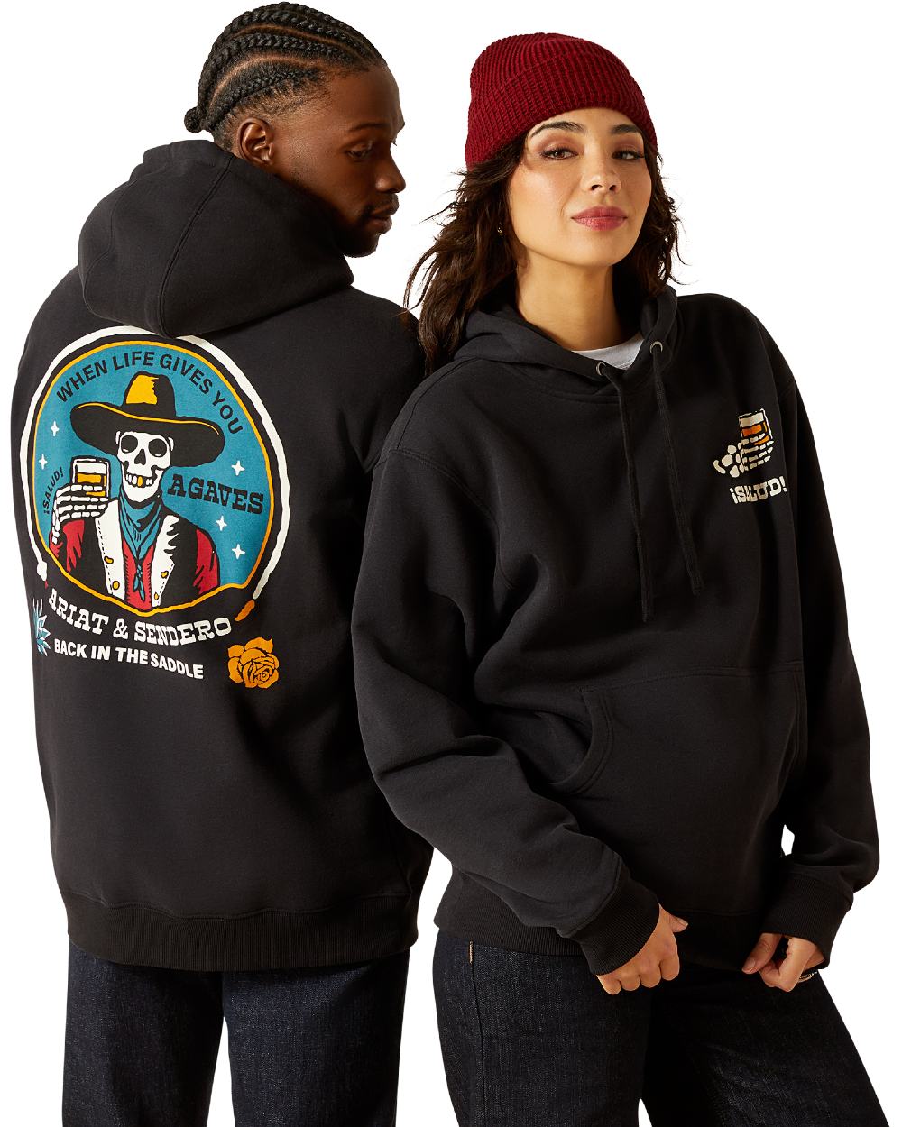 Black Coloured Ariat Mens Sendero When Live Gives You Agaves Hoodie on white background 
