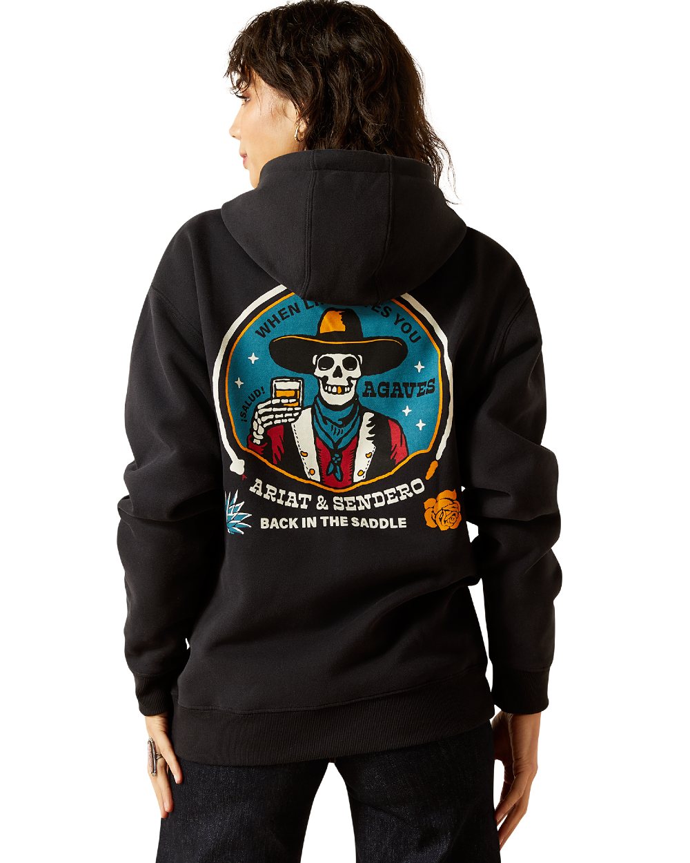 Black Coloured Ariat Mens Sendero When Live Gives You Agaves Hoodie on white background 