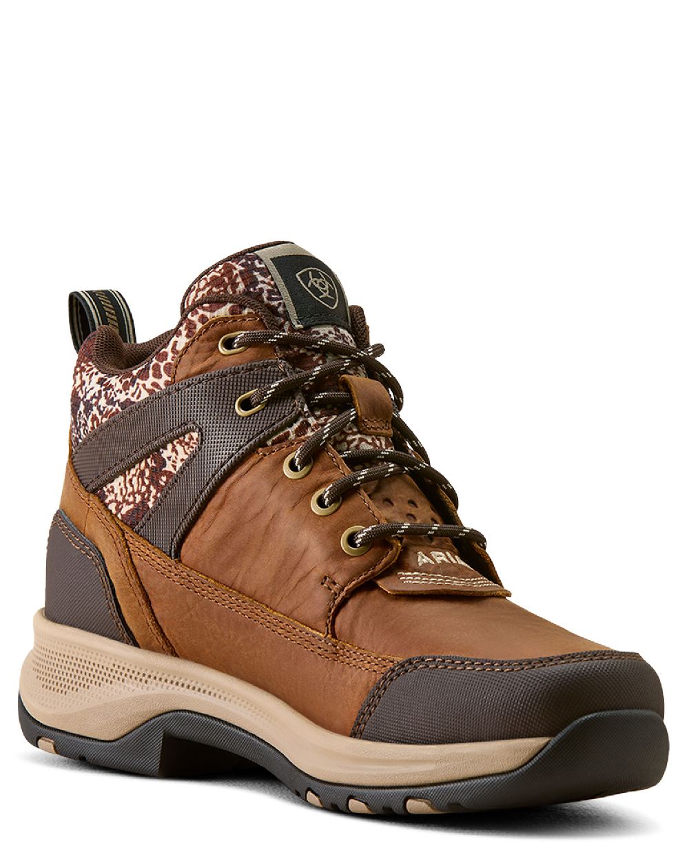 Brown coloured Ariat Terrain Trek Waterproof Boots on white background   