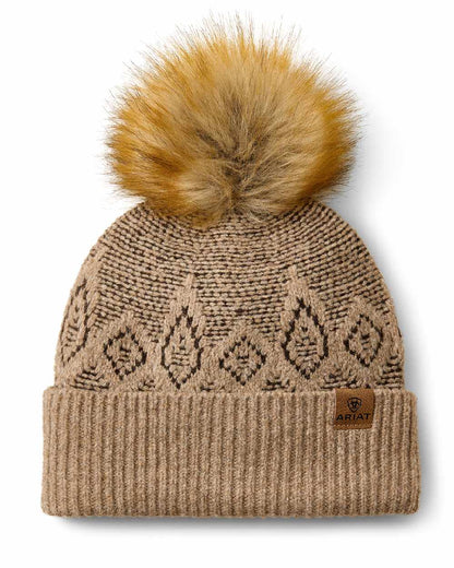 Earth Heather coloured Ariat Willow Beanie on beige background 