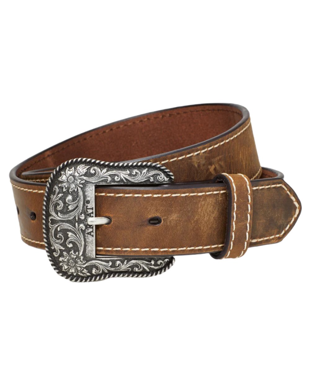 Brown coloured Ariat Womens Accent Belt on white background 