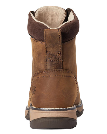 Distressed Brown Coloured Ariat Womens Anthem Round Toe Lacer Waterproof Boot on white background 