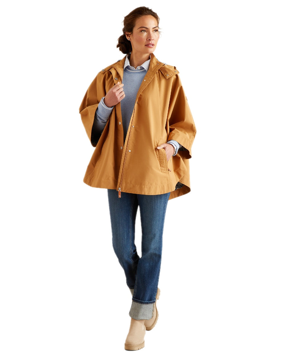Travertine Coloured Ariat Womens Anza Waterproof Cape on white background 