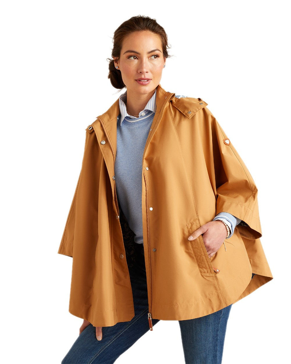 Travertine Coloured Ariat Womens Anza Waterproof Cape on white background 