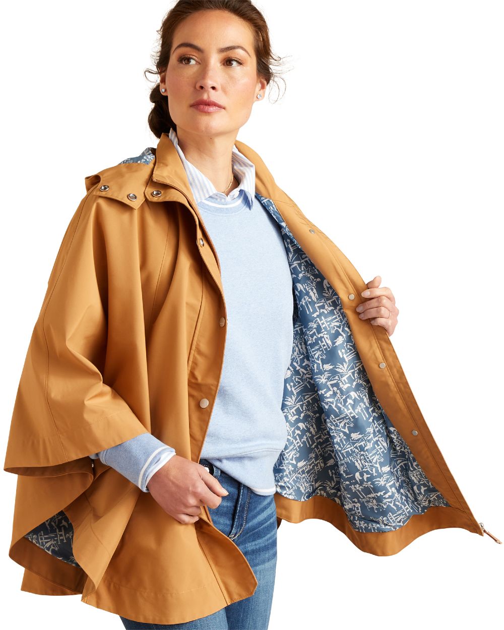 Travertine Coloured Ariat Womens Anza Waterproof Cape on white background 