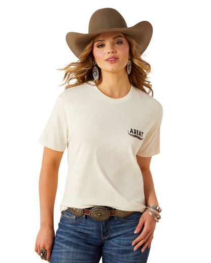 Natural Coloured Ariat Womens Ariat Bull Horns T-Shirt on white background 