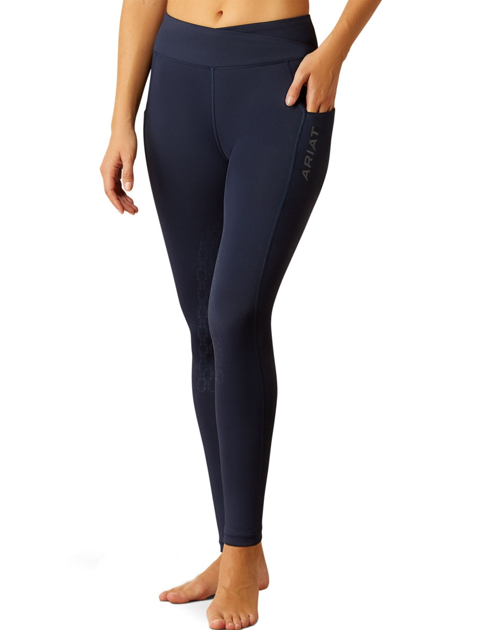 Navy Coloured Ariat Womens Avail 2.0 Half Grip Tights on white background 