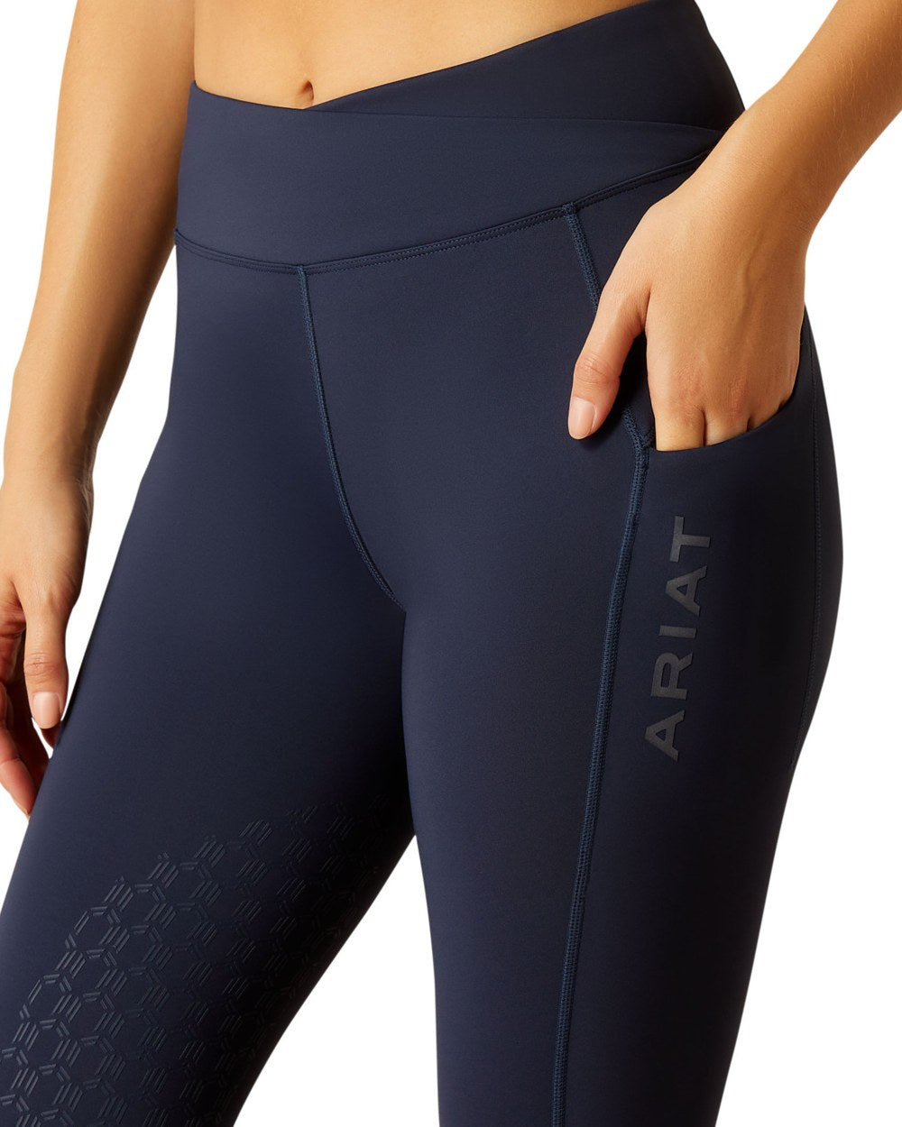 Navy Coloured Ariat Womens Avail 2.0 Half Grip Tights on white background 