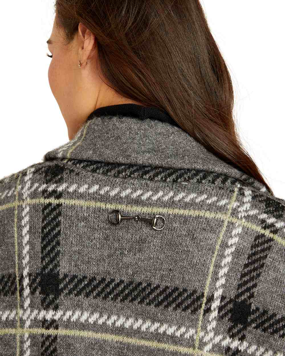 Charcoal Plaid coloured Ariat Womens Ballston Cardigan on white background 