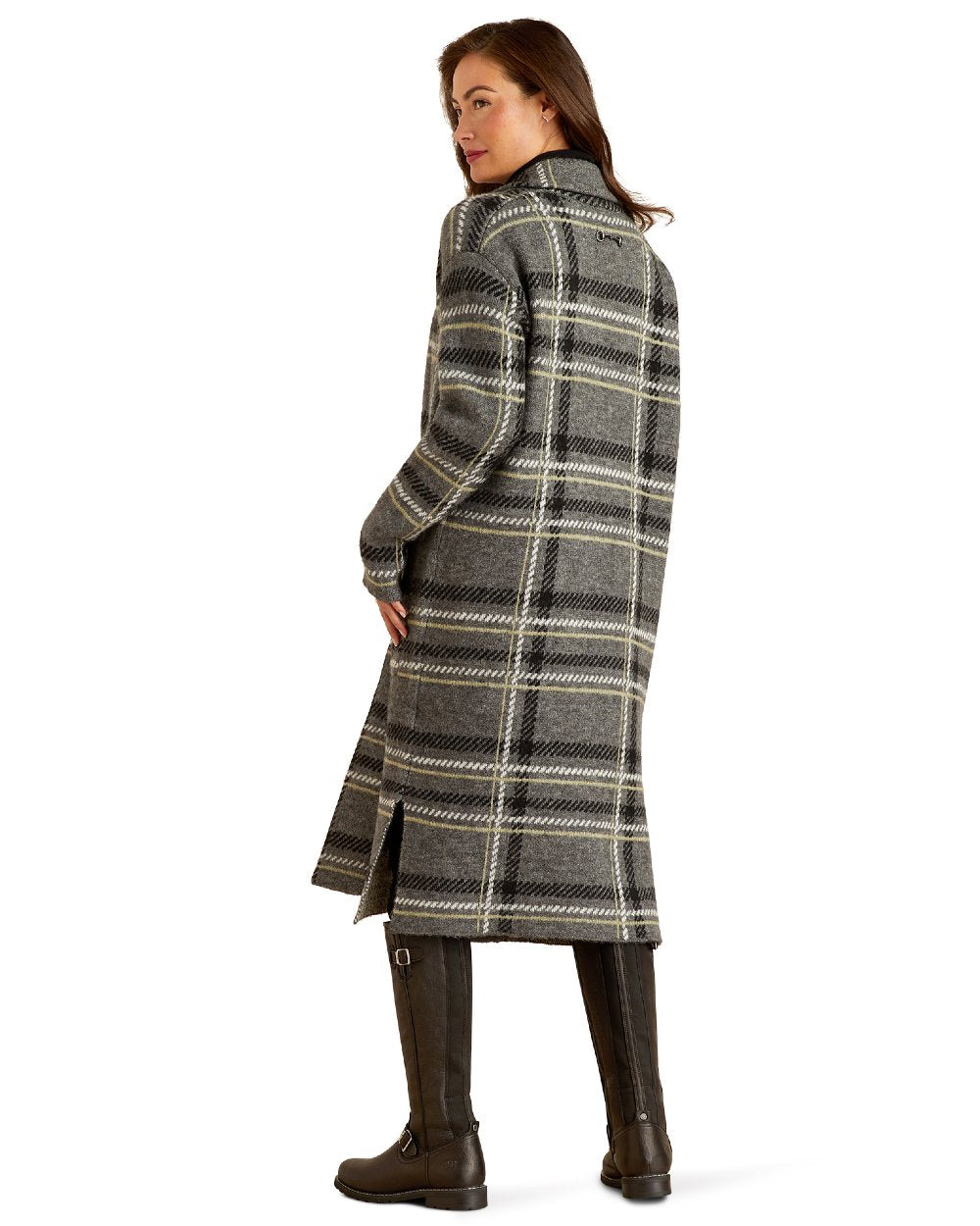 Charcoal Plaid coloured Ariat Womens Ballston Cardigan on white background 