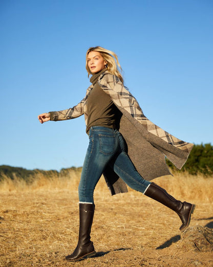 Oatmeal Plaid coloured Ariat Womens Ballston Cardigan on sky background 