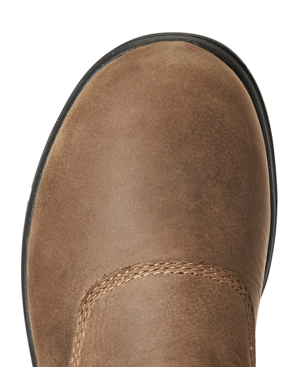 Antique Brown coloured Ariat Womens Barnyard Twin Gore II Waterproof Boot on white background 