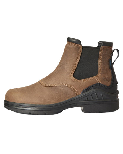 Antique Brown coloured Ariat Womens Barnyard Twin Gore II Waterproof Boot on white background 