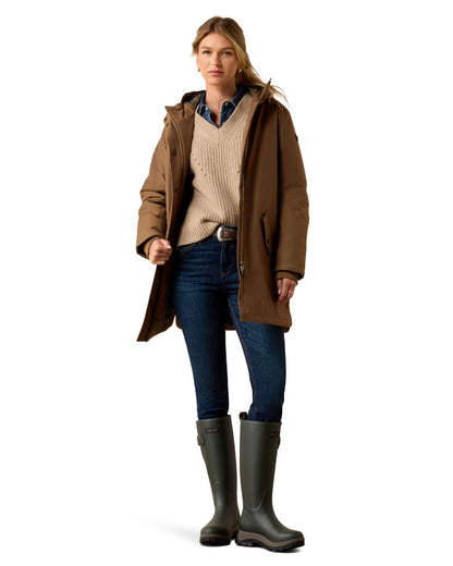 Malt colour Ariat Womens Barrowmere Waterproof Insulated Parka on white background 