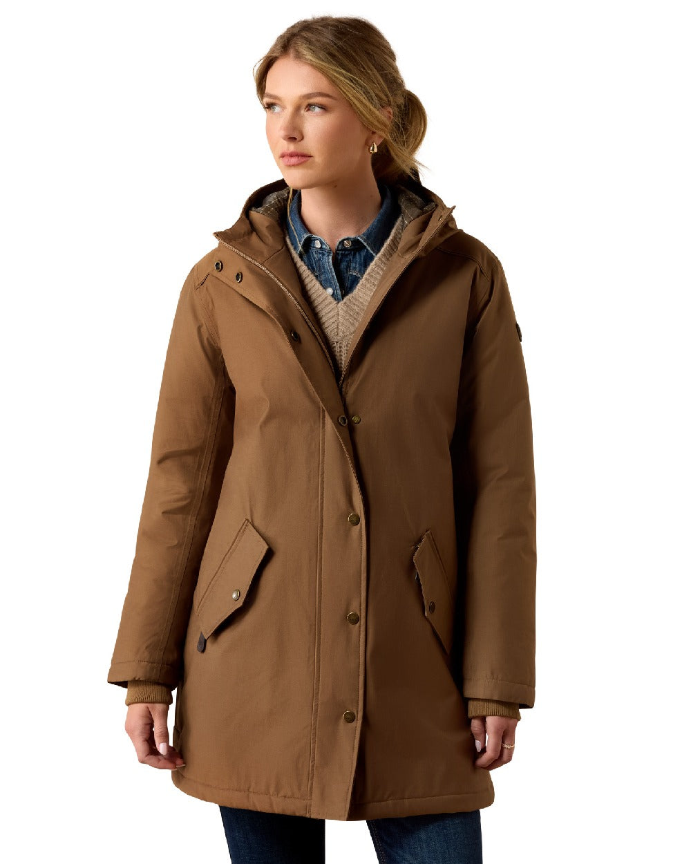 Malt colour Ariat Womens Barrowmere Waterproof Insulated Parka on white background 