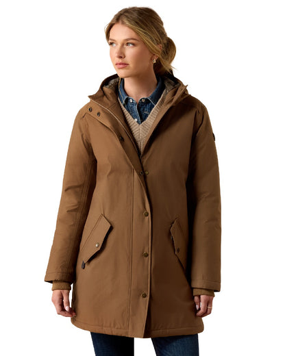Malt colour Ariat Womens Barrowmere Waterproof Insulated Parka on white background 