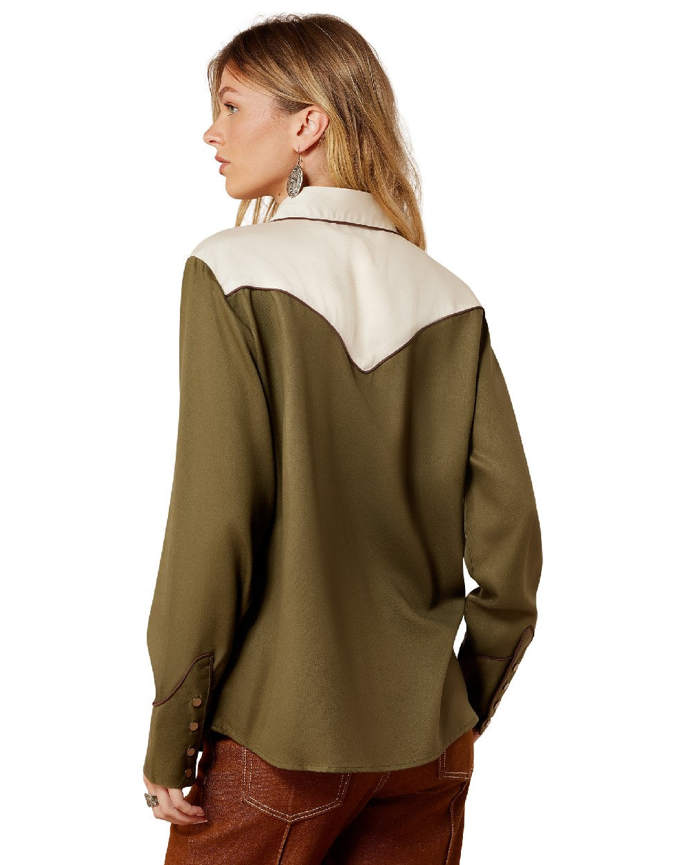 Ivy Green Parchment coloured Ariat Womens Bellamy Snap Shirt on white background 