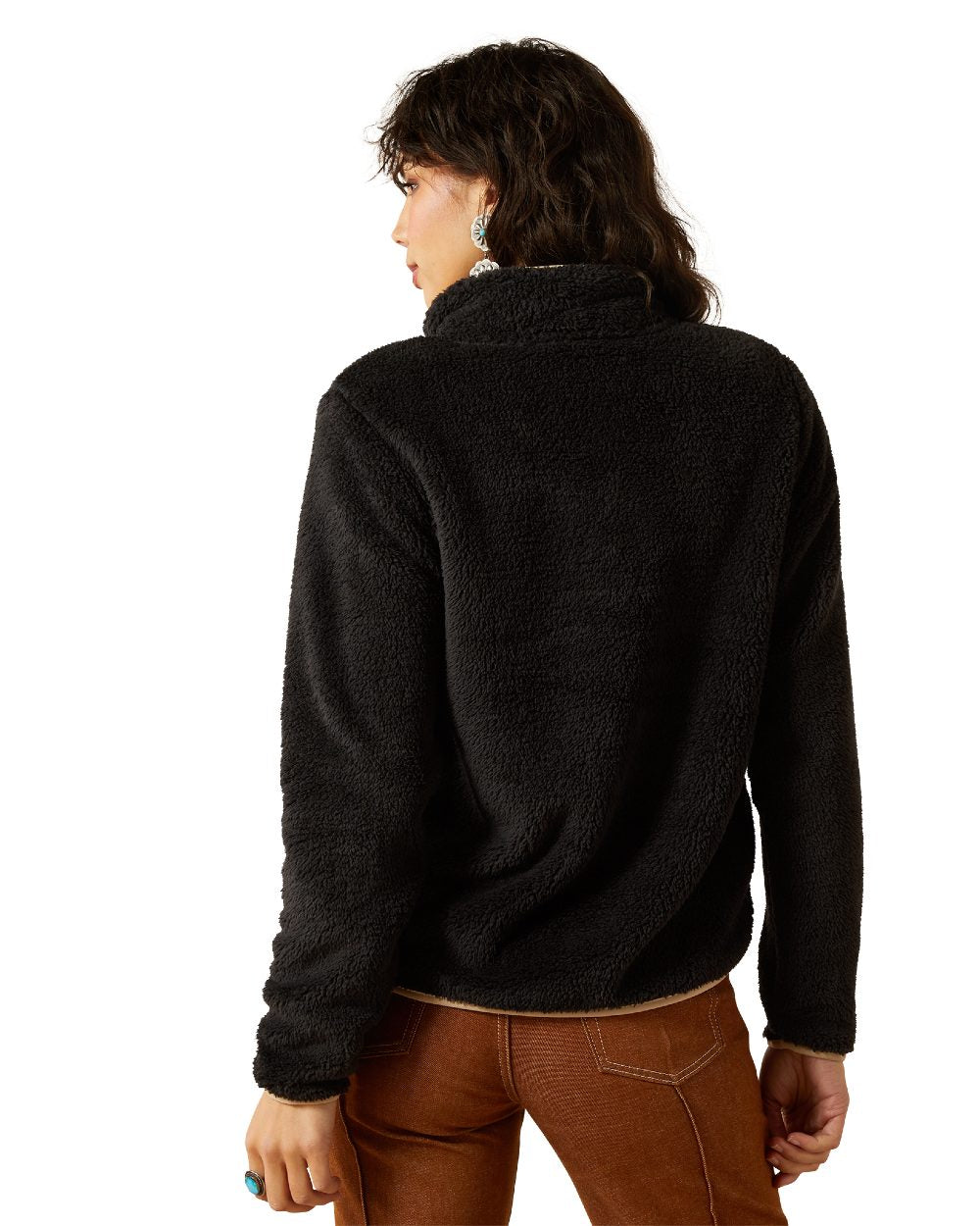 Black Coloured Ariat Womens Berber Snap Front Sweatshirt on white background 