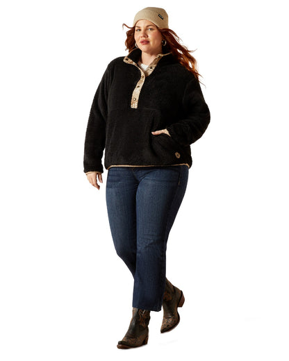 Black Coloured Ariat Womens Berber Snap Front Sweatshirt on white background 
