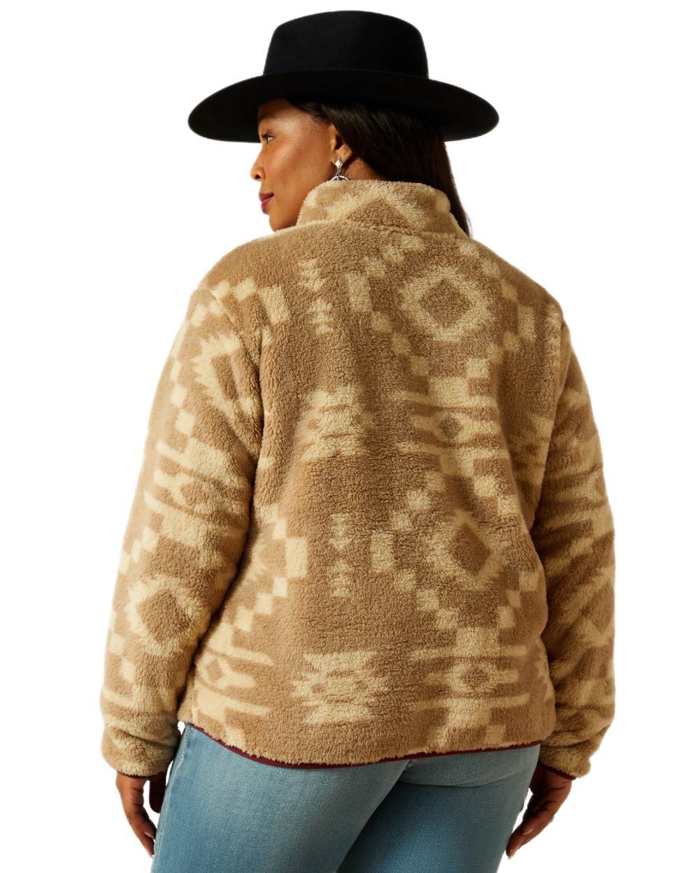 Lone Ridge Print Coloured Ariat Womens Berber Snap Front Sweatshirt on white background 