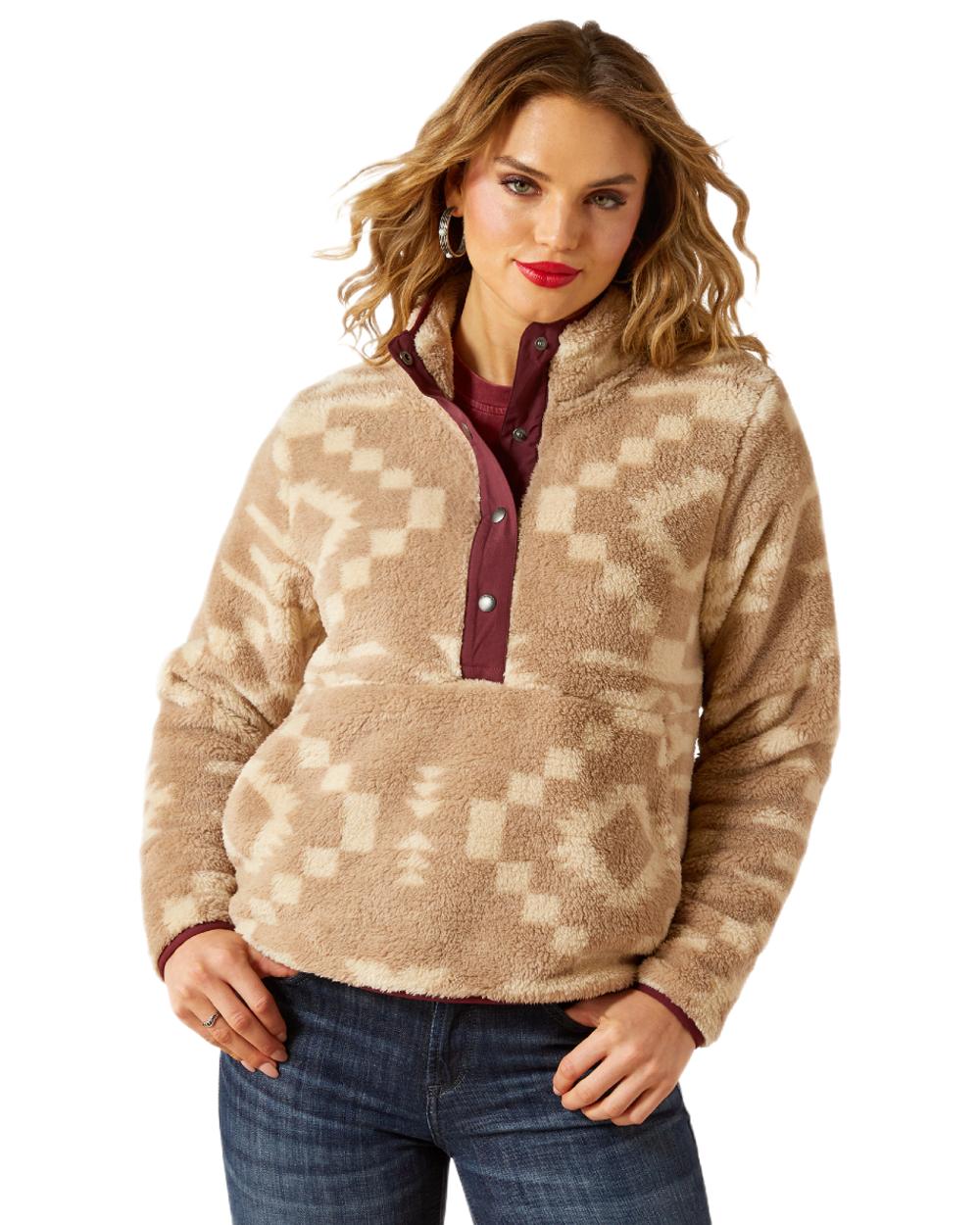 Lone Ridge Print Coloured Ariat Womens Berber Snap Front Sweatshirt on white background 