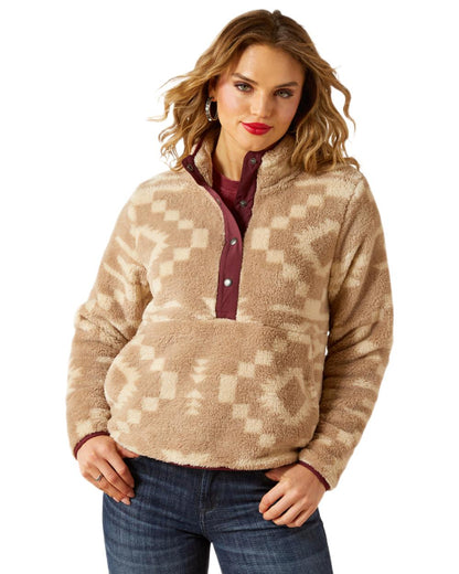 Lone Ridge Print Coloured Ariat Womens Berber Snap Front Sweatshirt on white background 