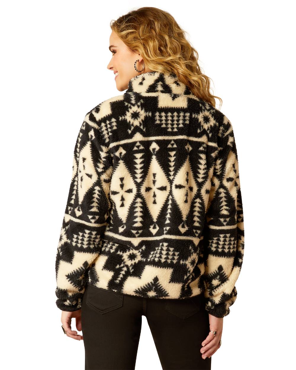 Winslow Southwest Print Coloured Ariat Womens Berber Snap Front Sweatshirt on white background 