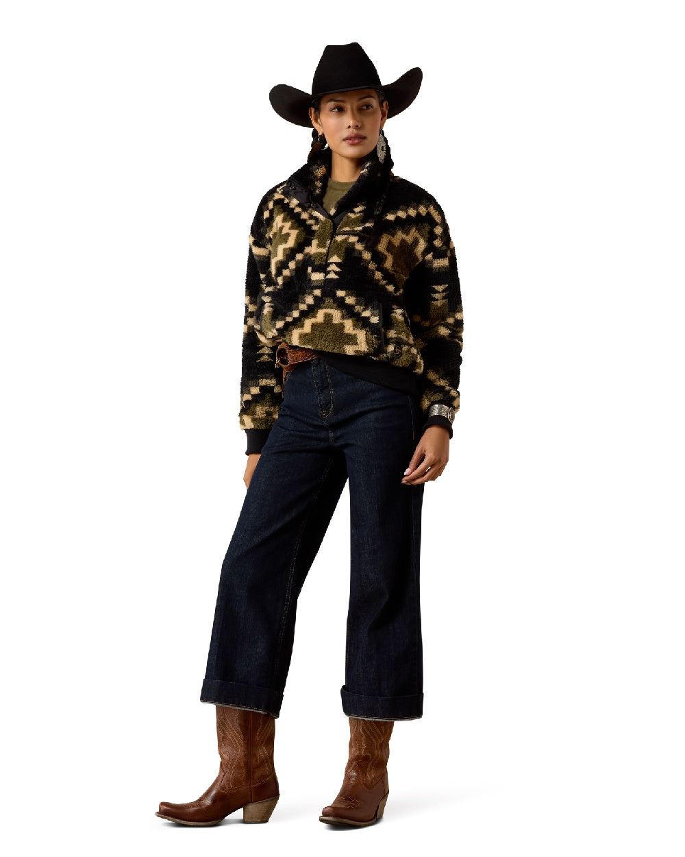 Gambit Southwest Print coloured Ariat Womens Berber Sweatshirt on white background 