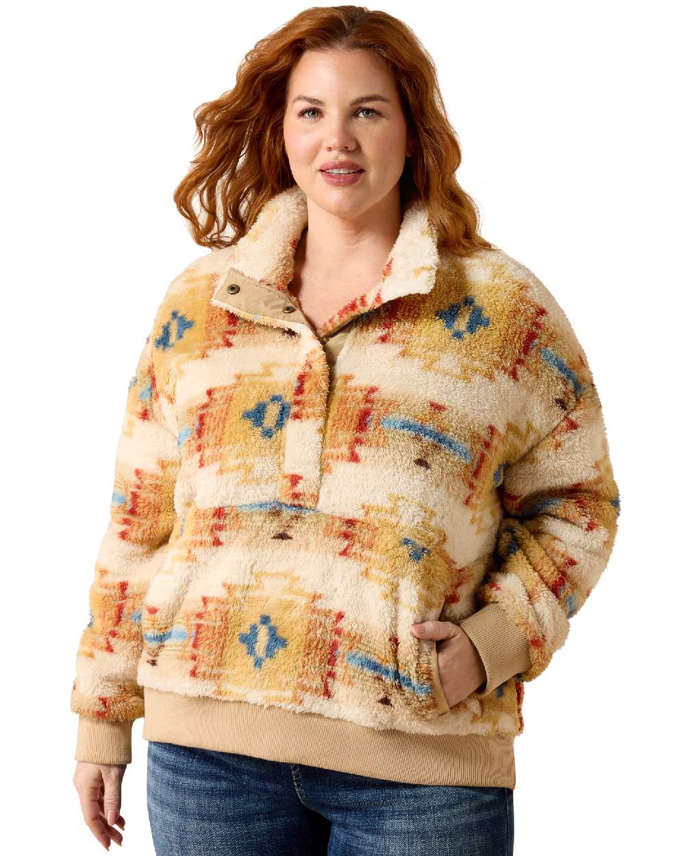 Sonoma Southwest Print coloured Ariat Womens Berber Sweatshirt on white background 