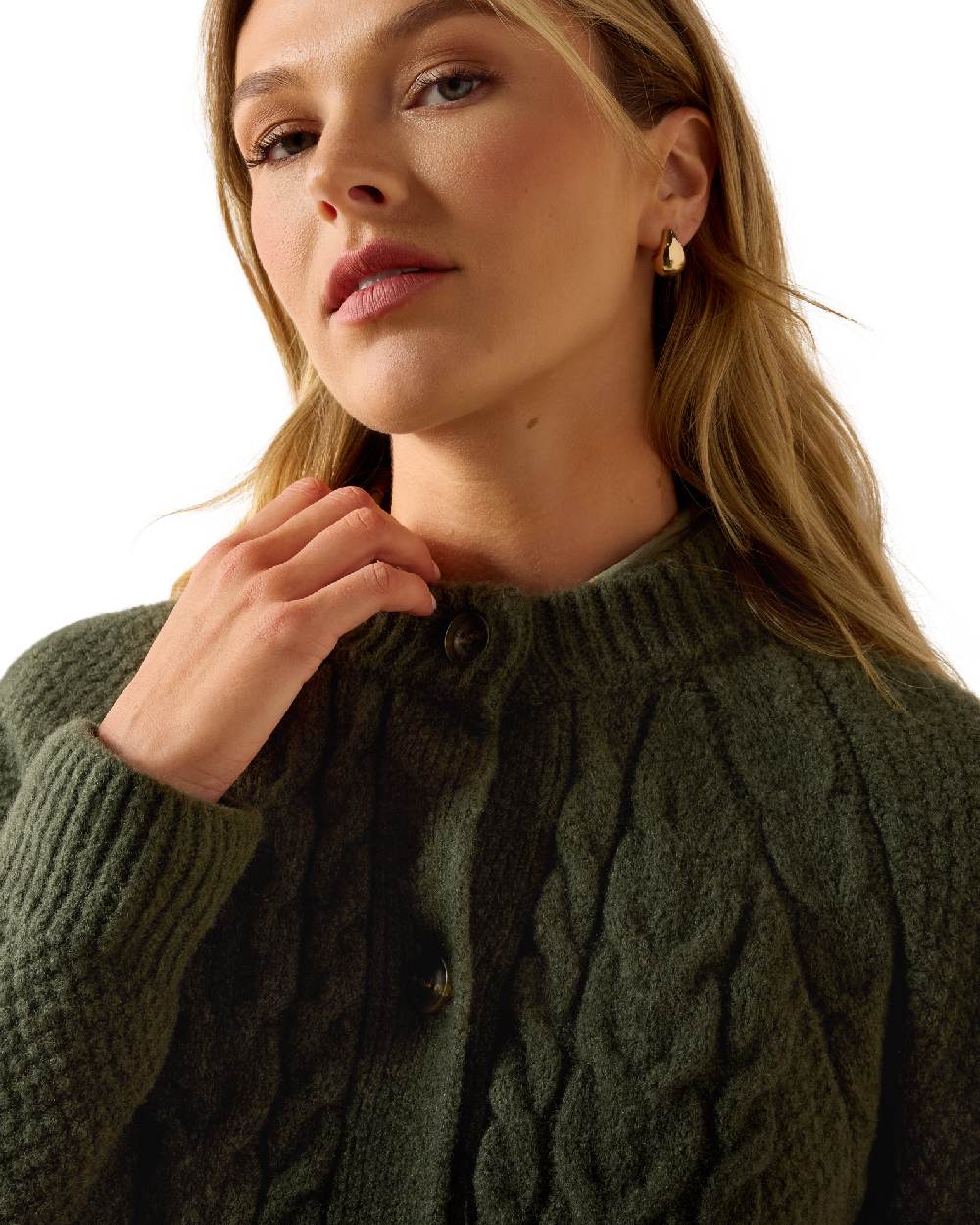 Thyme coloured Ariat Womens Brackenwood Sweater on white background 