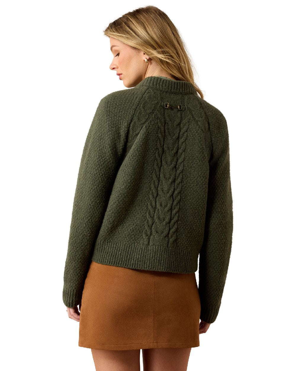 Thyme coloured Ariat Womens Brackenwood Sweater on white background 