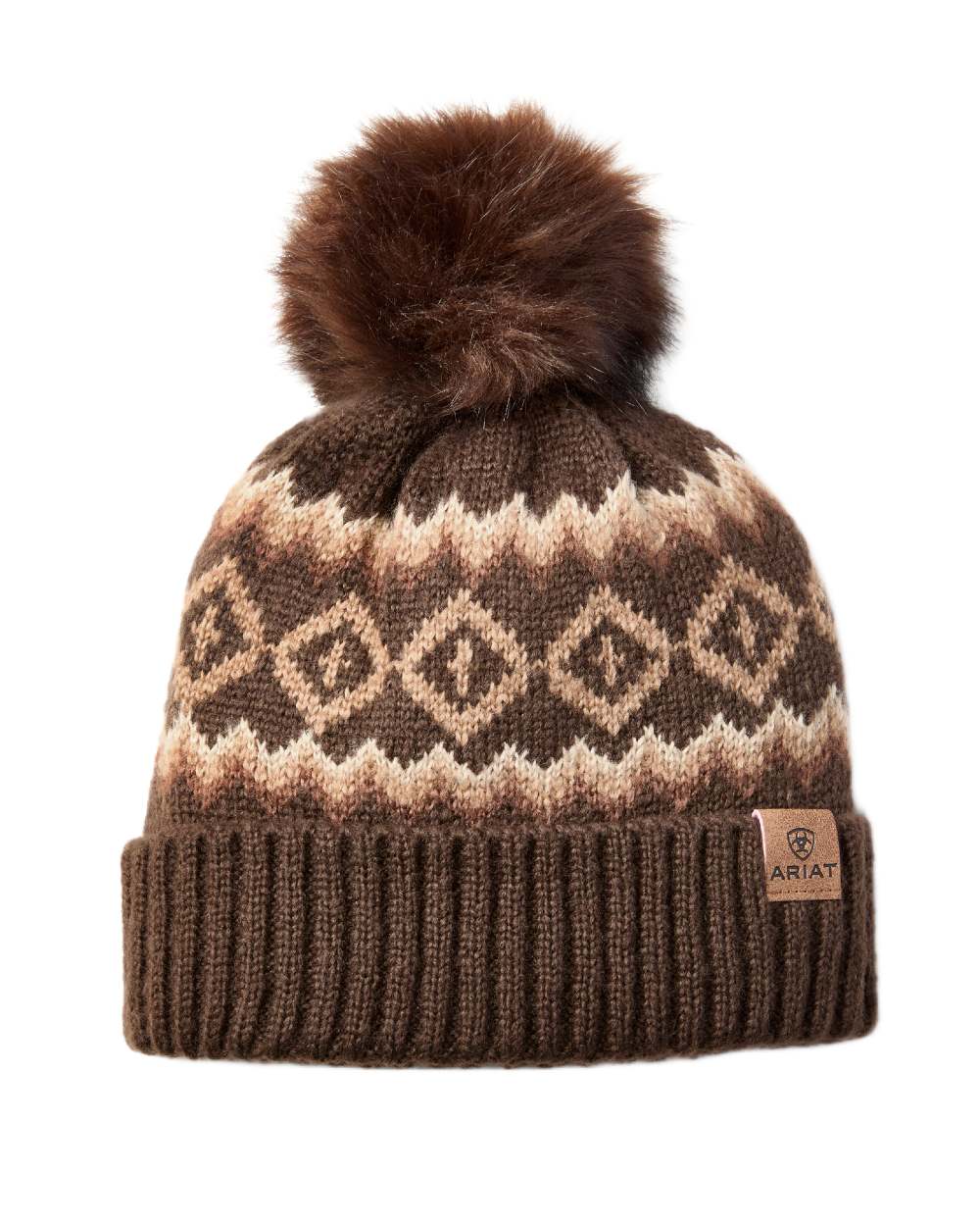 Chocolate Brown Coloured Ariat Womens Bristol Beanie on white background 