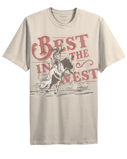 French Oak coloured Ariat Womens Bull Rider Arched T-Shirt on white background 