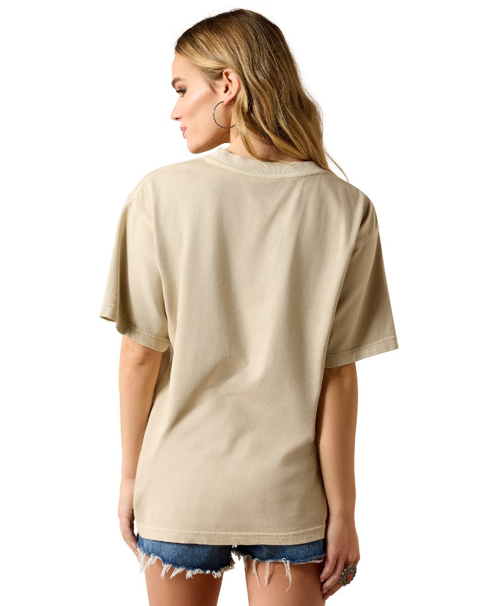 French Oak coloured Ariat Womens Bull Rider Arched T-Shirt on white background 