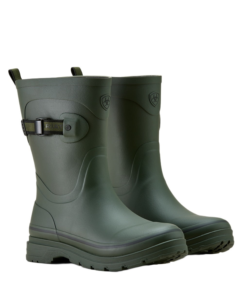 Dark Olive coloured Ariat Womens Burford Wellington Boots on white background 