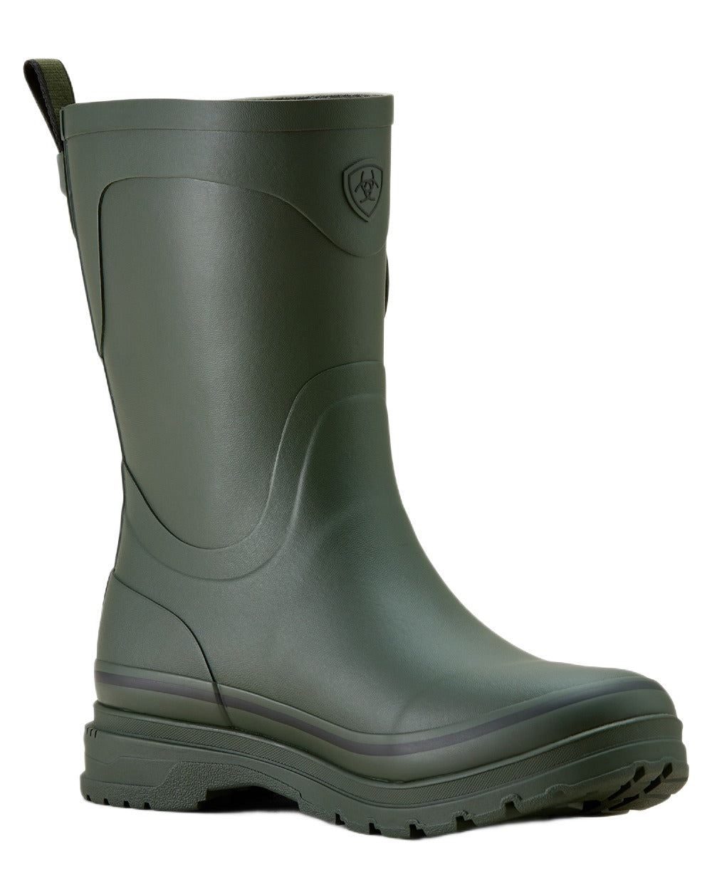 Dark Olive coloured Ariat Womens Burford Wellington Boots on white background 