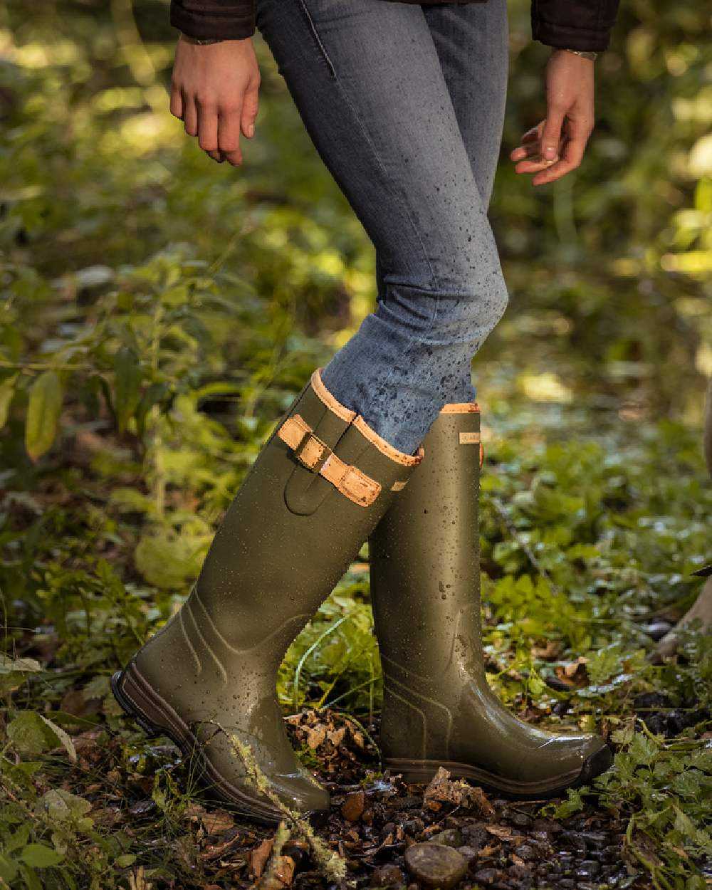 Olive Green coloured Ariat Womens Burford Wellington Boots on white background 