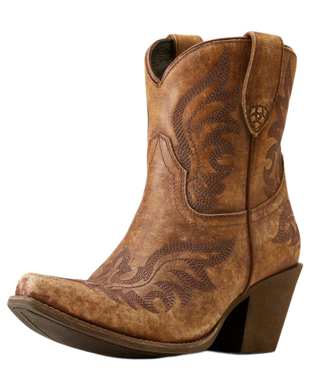 Naturally Distressed Brown coloured Ariat Womens Chandler X Toe Western Boots on white background 