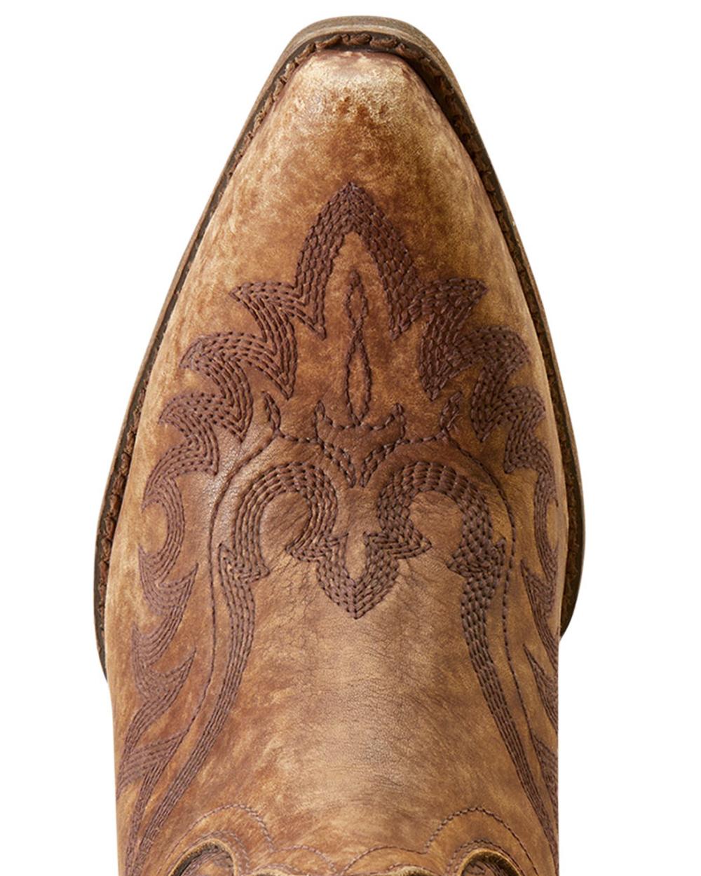 Naturally Distressed Brown coloured Ariat Womens Chandler X Toe Western Boots on white background 