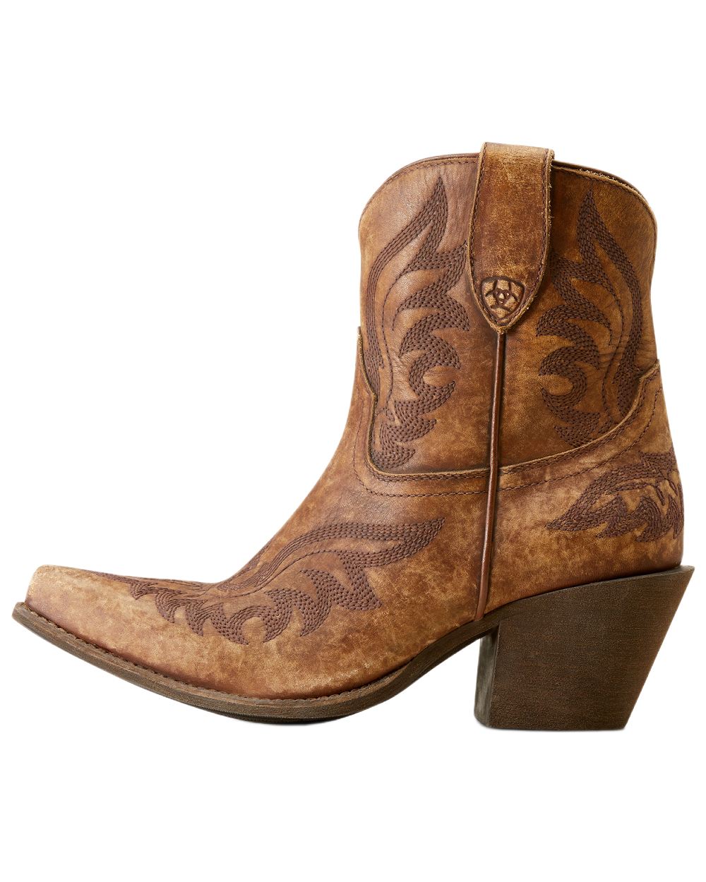 Naturally Distressed Brown coloured Ariat Womens Chandler X Toe Western Boots on white background 
