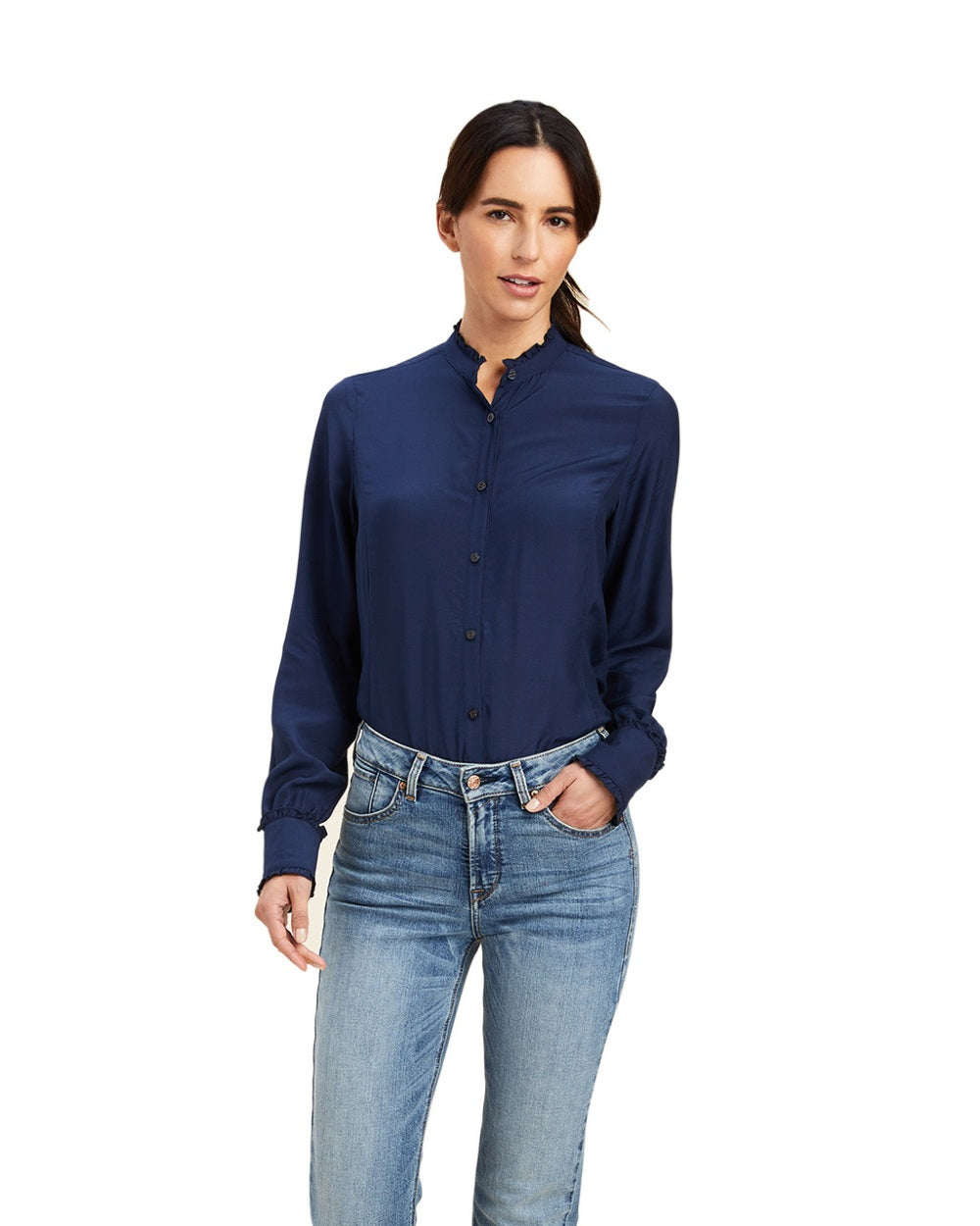 Navy coloured Ariat Womens Clarion Blouse on White background 