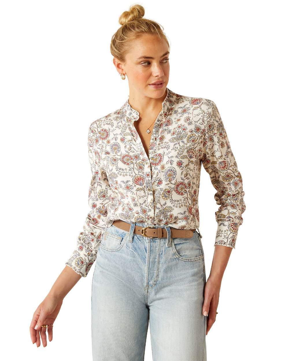 Paisley Perennial coloured Ariat Womens Clarion Blouse on white background 