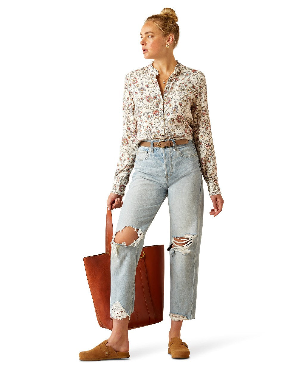 Paisley Perennial coloured Ariat Womens Clarion Blouse on white background 
