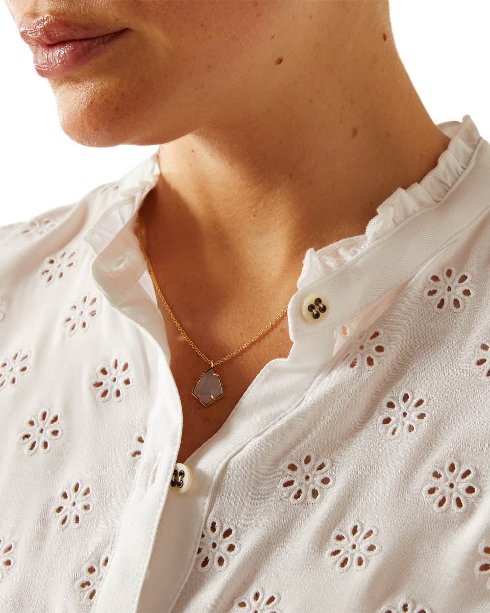 White Eyelet coloured Ariat Womens Clarion Blouse on white background 