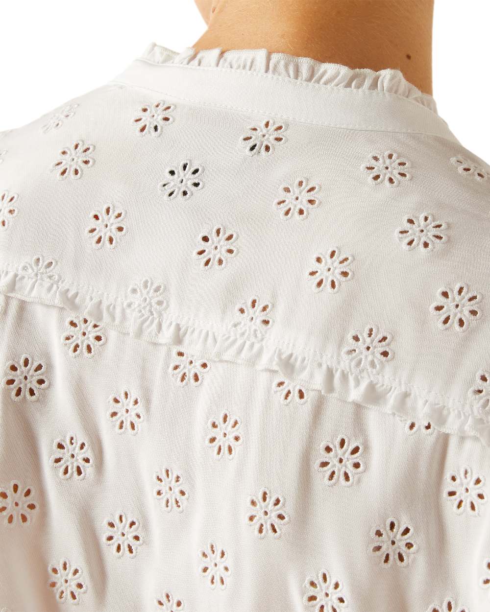 White Eyelet coloured Ariat Womens Clarion Blouse on white background 