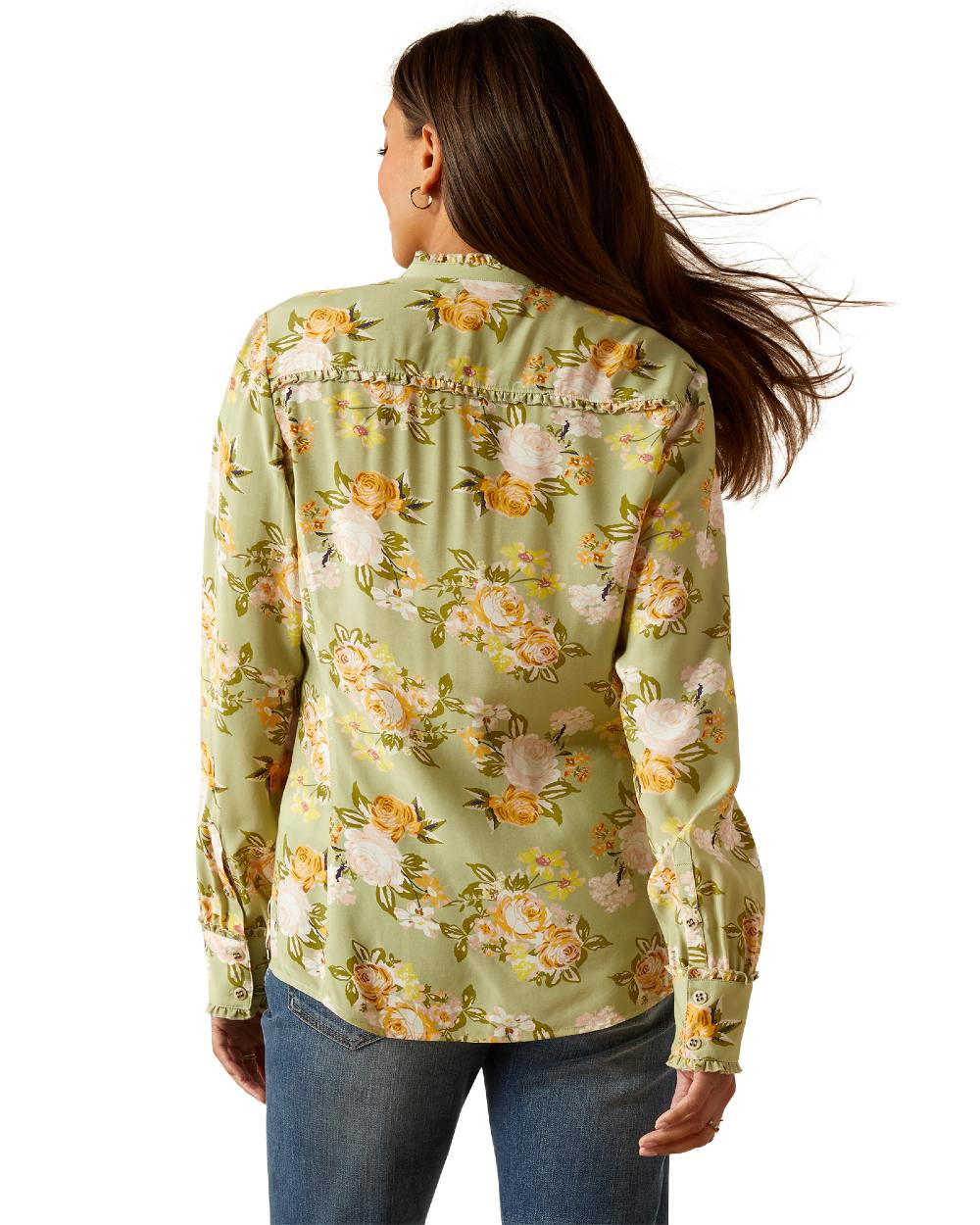 Rose Garden Print Ariat Womens Clarion Blouse on White background 