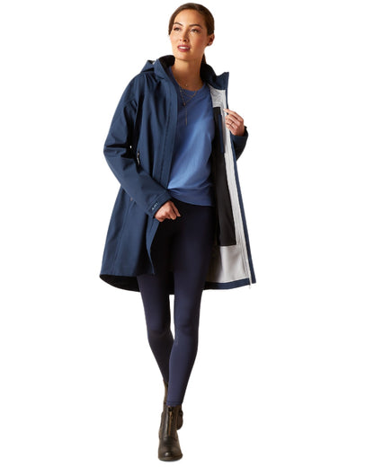 Navy Eclipse Coloured Ariat Womens Coastal Long Waterproof Parka on white background 