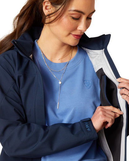 Navy Eclipse Coloured Ariat Womens Coastal Long Waterproof Parka on white background 