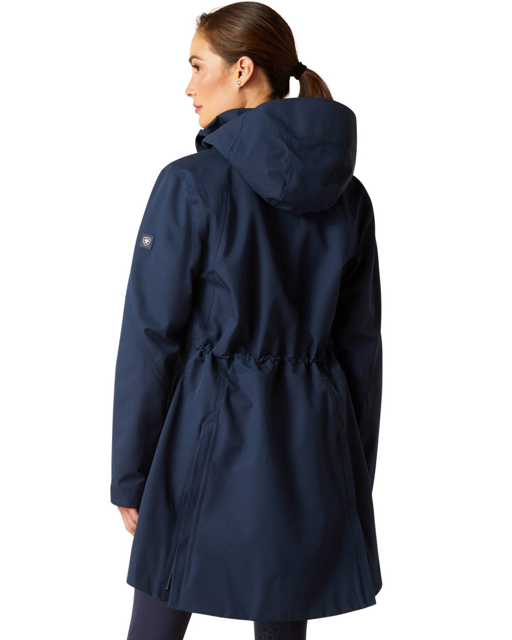 Navy Eclipse Coloured Ariat Womens Coastal Long Waterproof Parka on white background 