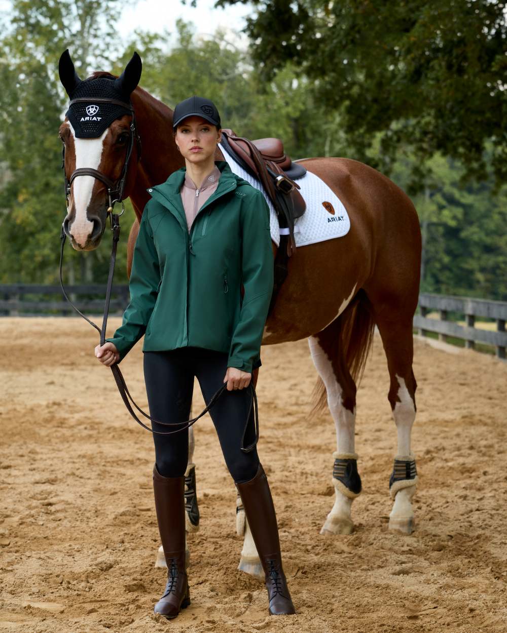Monstera coloured Ariat Womens Coastal Waterproof Jacket on yard background 